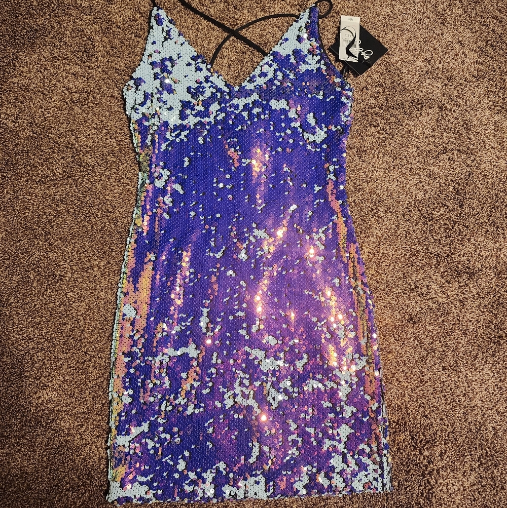 Sequin Bodycon Dress – Blue/Purple Iridescent – NEW with Tags